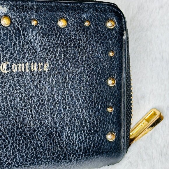 Juicy Couture Black Studded Leather Zip Wallet With Leopard Print Interior - Picture 7 of 8